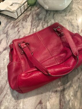 Fossil Red Pebbled Leather Shoulder Bag